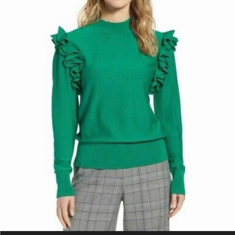 Halogen Vibrant Green Ruffle Sweater